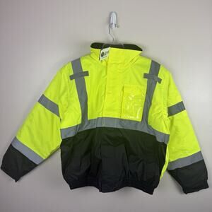 New GSS Mens High Visibility REFLECTIVE Workwear Safety Jacket Hooded Size L